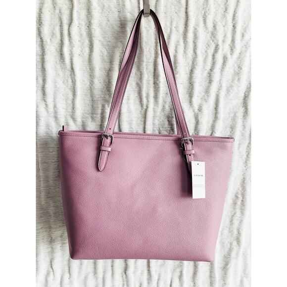 NWT COACH Taylor Faded Purple Pebbled Leather Tote & Matching Card Wallet - Picture 7 of 12